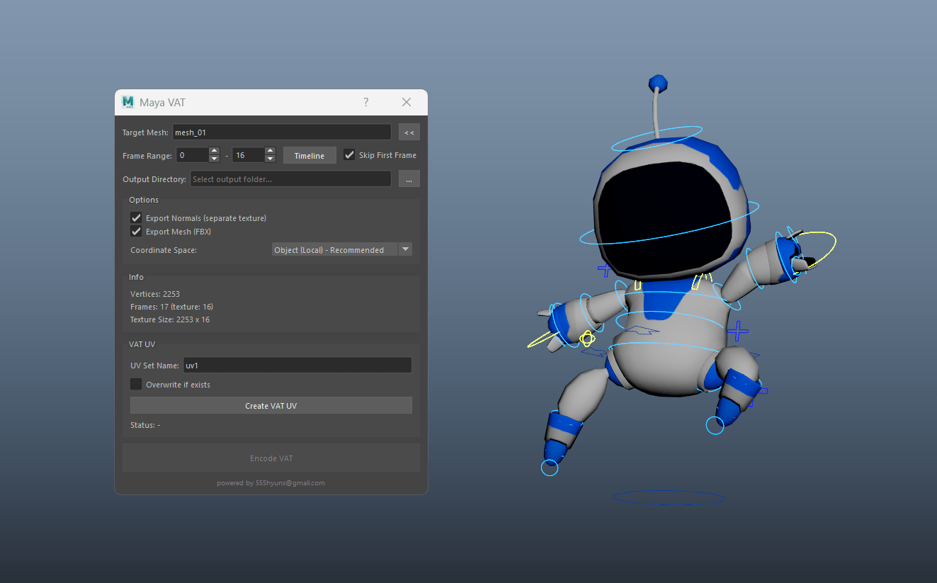 Maya VAT Encoder user interface inside Autodesk Maya